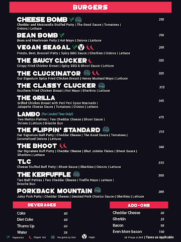 Good Flippin' Burgers menu 