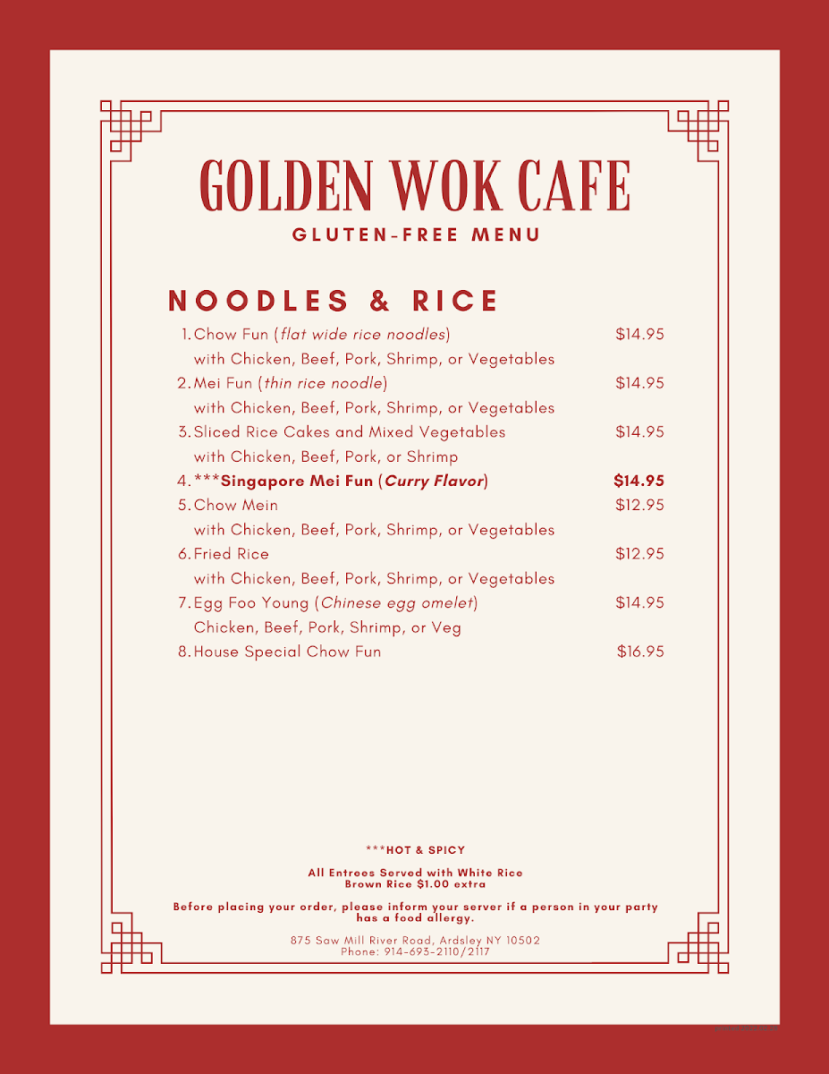 Golden Wok Gluten-Free Noodles & Rice Menu