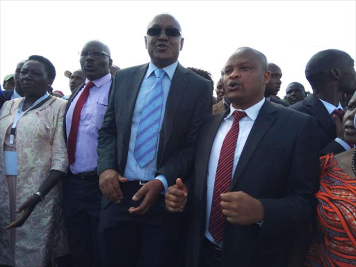 Nominated Senator Alice Milgo, Bomet Senator Christopher Langat, Bomet Central MP Ronal Tanui and his Konoin counterpart Brighton Yegon during their walk out on Monday, October 22, 2018. /FELIX KIPKEMOI