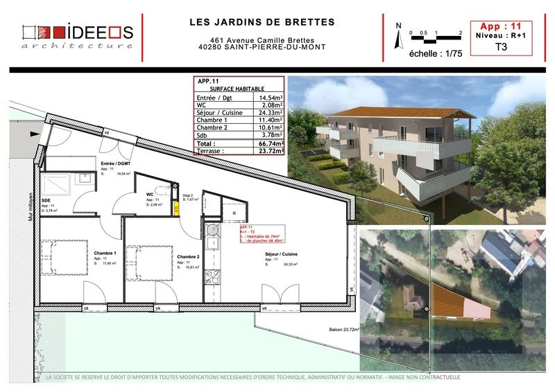 Vente appartement 3 pièces 67 m² à Saint-Pierre-du-Mont (40280), 182 000 €