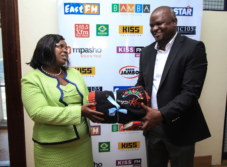 CS Tourism Peninah Malonza with Radio Africa Group head of content Paul Ilado on January 13,2023