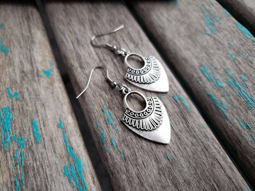 Title 1, Antique Silver Shield Pendant Earrings. Enhance...
