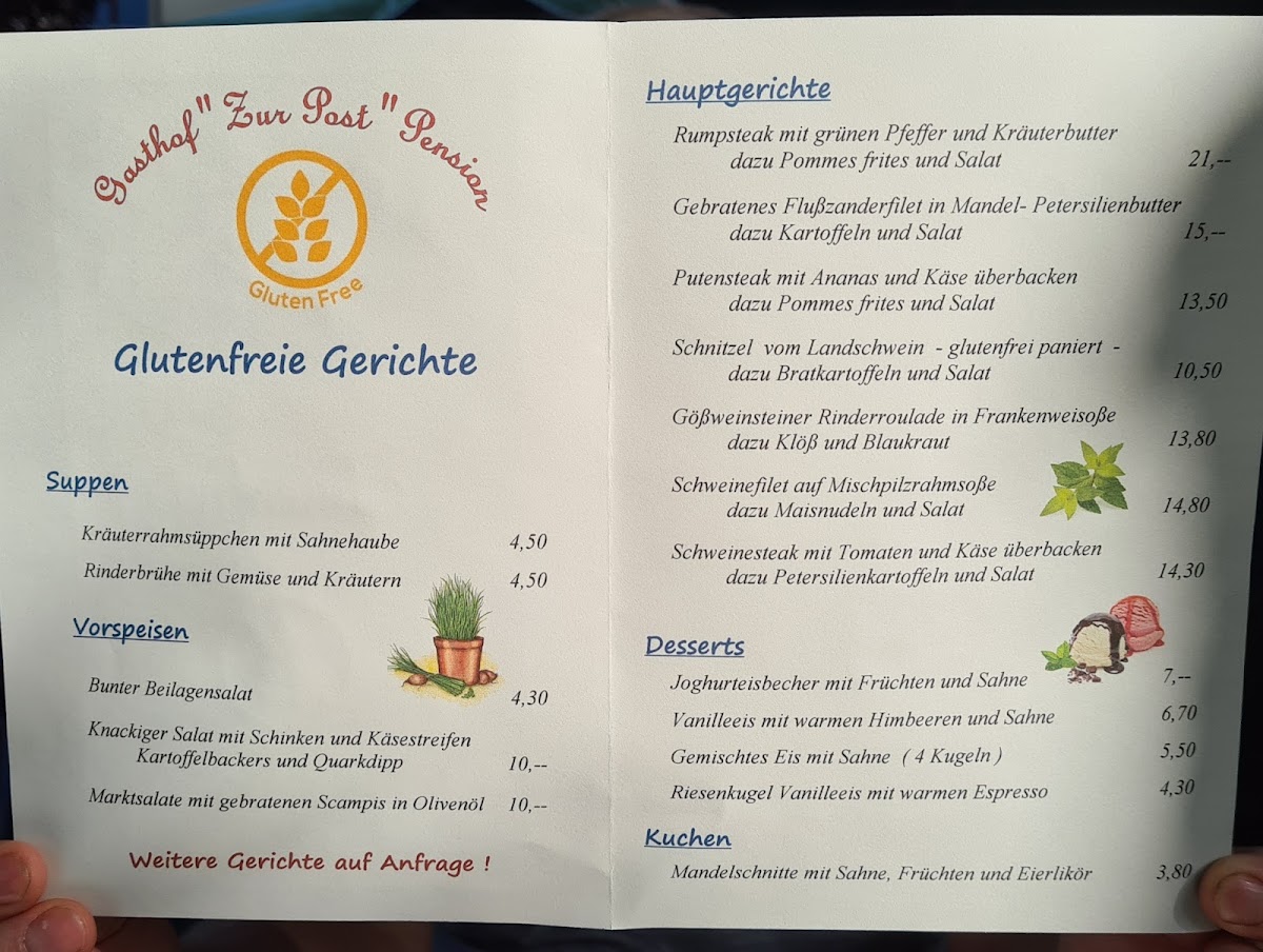 Zur Post gluten-free menu