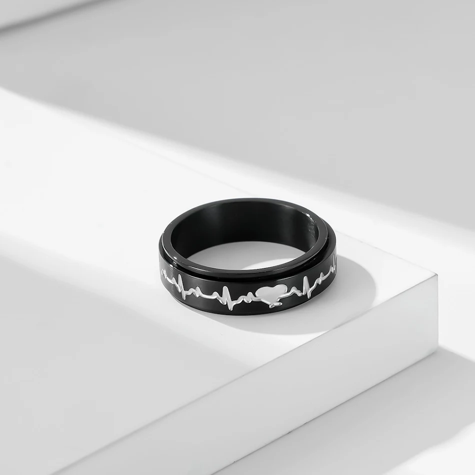 Titanium stalen roterende ECG koppelring Roestvrijstalen paarringen Sieraden Mooi cadeau voor geliefden