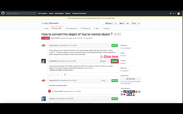 GitHub Stocked Comments chrome extension