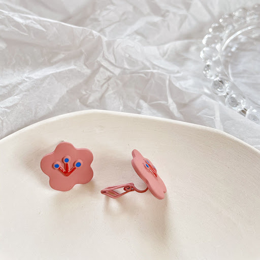 Title 10, Bunny Bowknot Earrings with Baked Lacquer Peach...