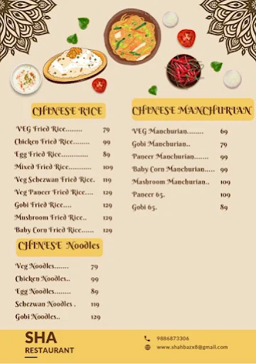 Sha restaurant menu 
