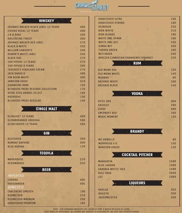 Crawl Street menu 