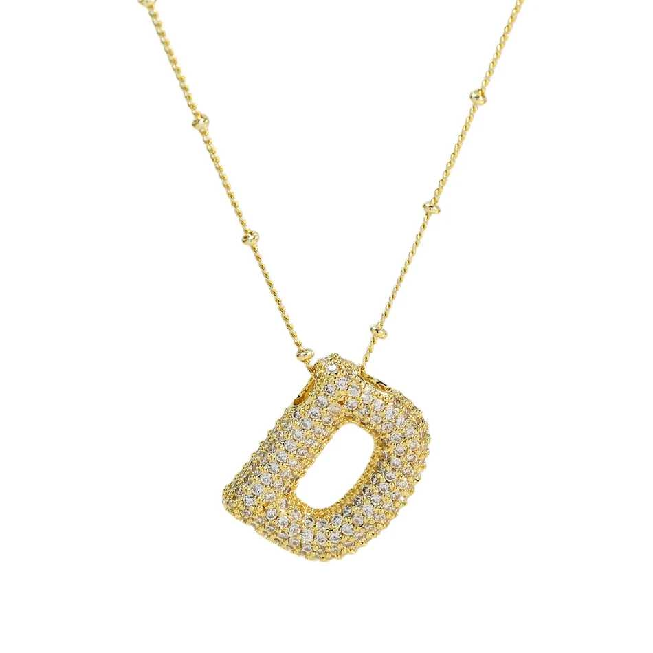 Messing zirkonia bubbel ballon letter hanger ketting voor dames, een schitterende en stijlvolle gepersonaliseerde gift.