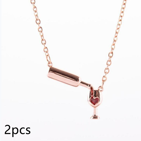 Wine Bottle Cup Pendant Necklace For Women Girls Wine Glass Necklace Love Cheers Chain Necklace Red Enamel Heart Necklac