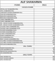 Alif Shawarma menu 1