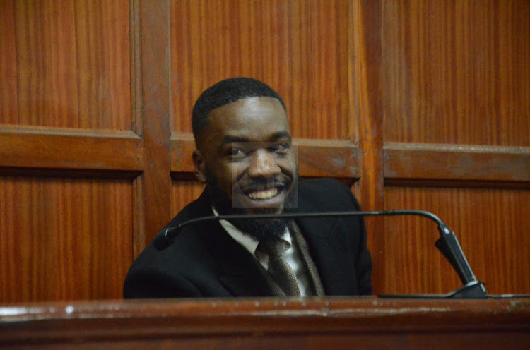 Brian Mwendwa before chief magistrate Lucas Onyina where he was charged with six counts of forgery and making a false document of admission to the bar as an advocate of the high court and a practicing as a member of LSK at Milimani Law Courts on October 18,2023./DOUGLAS OKIDDY