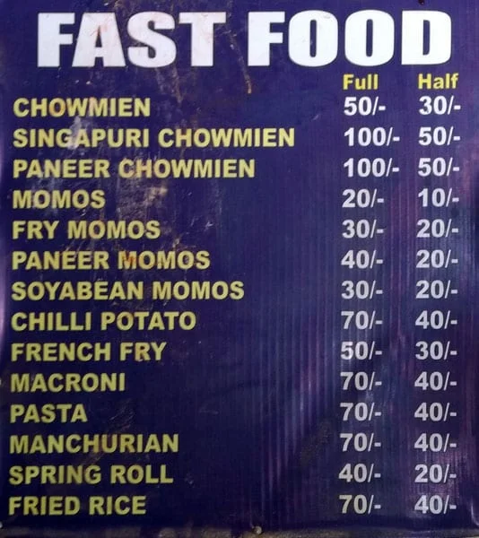 Raju Fast Food menu 