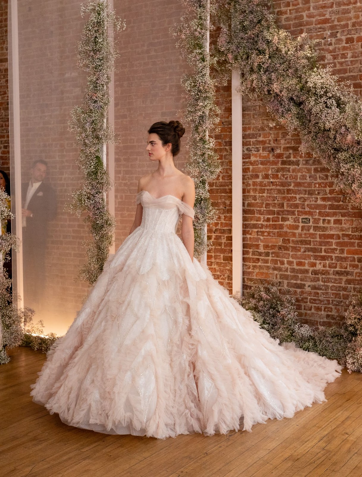 Whimsical and magical off shoulder gown seen in the New York Bridal Week.