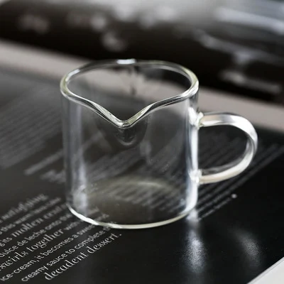 Oblique Mouth Coffee Cup with Handle Double Spout Glass Ounce Cup Mini Milk Cup. Perfect for coffee, milk, or any drink.
