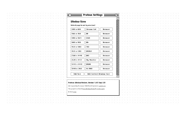 Proteus: Window Resizer chrome extension