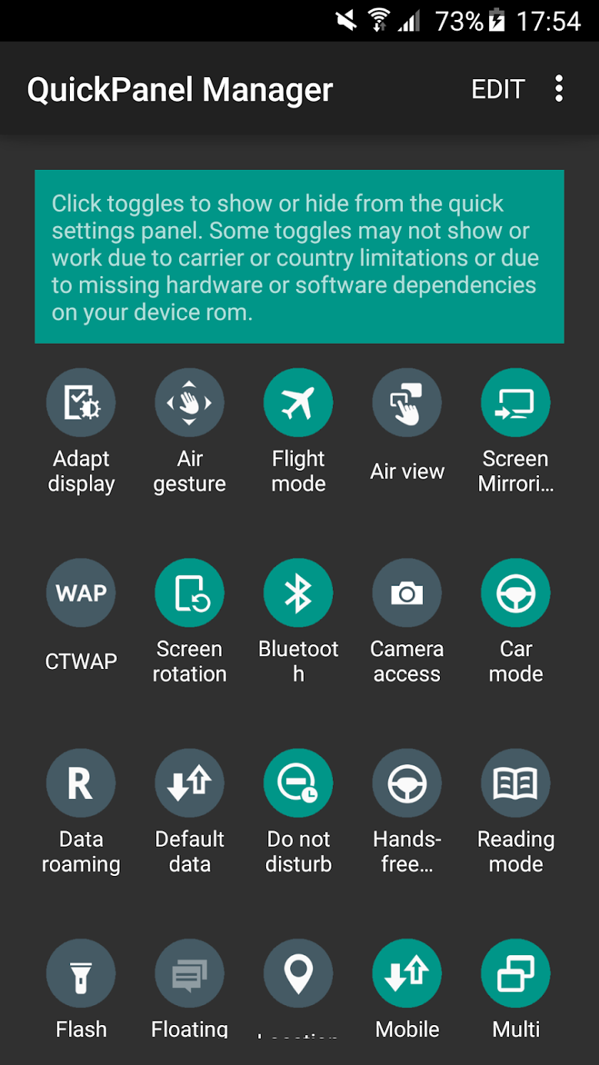 QuickPanel Manager Screen 1