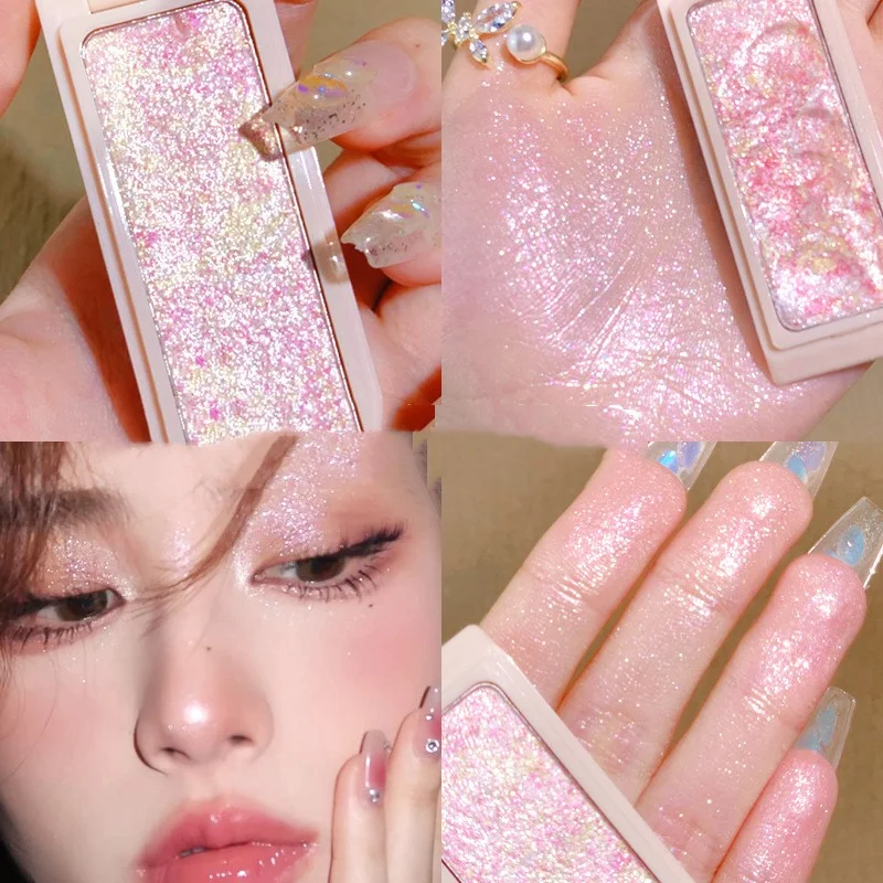 Crème nacrée haute brillance avec paillettes fines diamant cassé pour illuminer la peau et un teint clair.