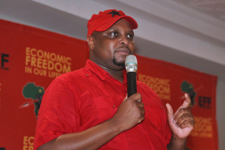 EFF deputy president Floyd Shivambu addresses about 200 party members in East London on Saturday.