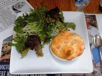 Goat Cheese, Sun-Dried Tomato, and Roasted Garlic Soufflé with Salade Verte à la Vinaigrette