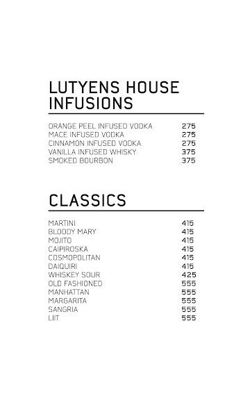 Lutyens Cocktail House menu 