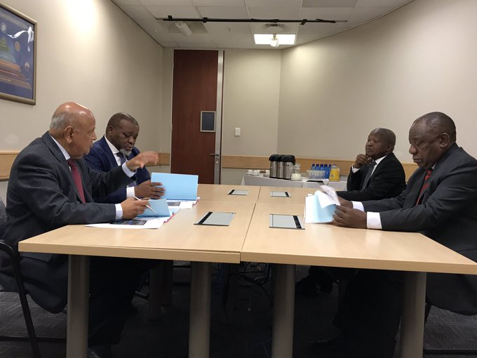 President Cyril Ramaphosa and deputy president David Mabuza (right) met ministers Pravin Gordhan and Gwede Mantashe on Wednesday morning about the energy crises at Eskom, ahead of a meeting with the Eskom board and management at Megawatt Park.