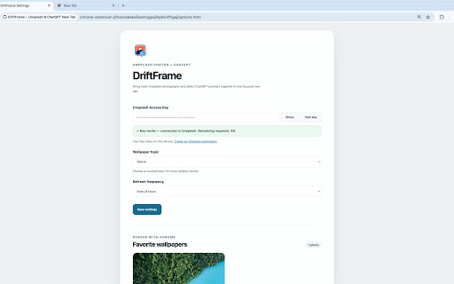 DriftFrame – Unsplash & ChatGPT New Tab screenshot 2