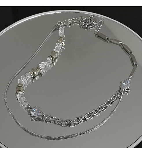 Title 5, Niche Design Crystal Stitching Double-layer Nec...