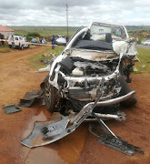 Police said this Toyota bakkie, which was carrying eight people, was traveling from Groblersdal to Jane Furse when it collided with a stationary truck.