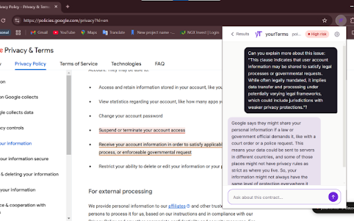 yourTerms — Legal Transparency Agent screenshot 4