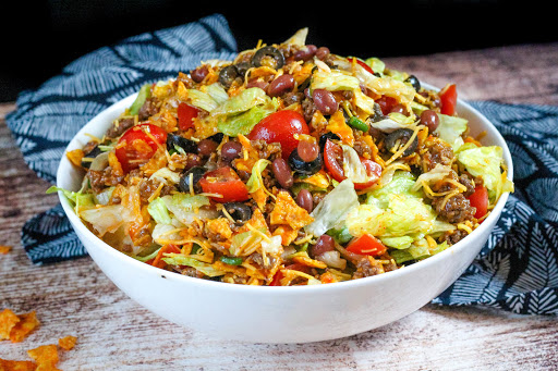 Dorito Taco Salad ready to serve.