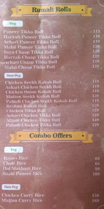 Dilli Nukkad menu 