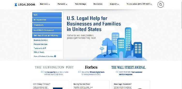 LegalZoom Home page