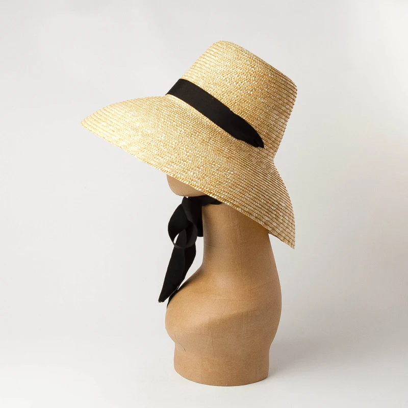 Haut plat haut grand bord sangle paille chapeau de paille mode