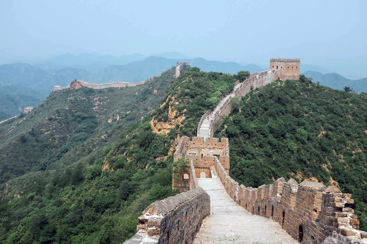 The Great Wall of China near Beijing. The wall, built from 220 BC to the 1600s, is the world's largest military structure and can be seen from the moon. 