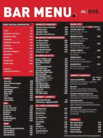 Dive BKC menu 