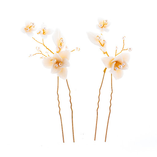 Title 2, White Wedding Flower Hairpin Comb for Women. En...