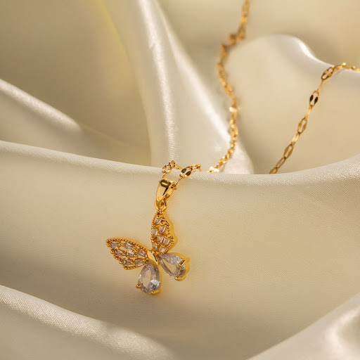 Title 3, 18K Gold Stainless Steel Inlaid White Zircon Bu...
