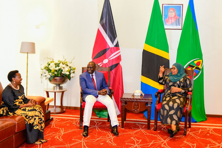 First Lady Rachel Ruto, President William Ruto and Tanzanian President Samia Suluhu hold talks on October 10, 2022.