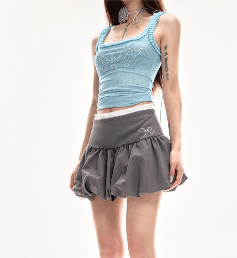 Title 6, Gray Chiffon Skirt Womens Summer High Waist A-...