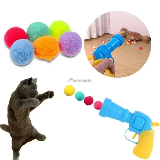 Interactive Launch Training Cat Toys Creative Kittens Mini Pompoms Games Stretch Plush Ball Toys Cat Supplies Pet Access