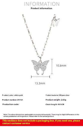 Title 3, Pure Silver 999 Butterfly Sterling Silver Neckl...
