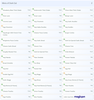 Dark Eat menu 