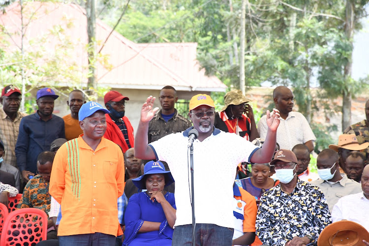 Kevin Okwara at Acunet stadium on March 25, 2022. He is seeking the Nambale parliamentary seat on an ODM party ticket.