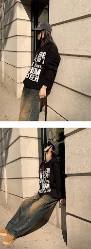 Title 13, American Style Loose Lazy Sweater Letter Long-s...