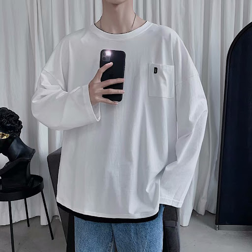 Title 2, Mens round neck long-sleeved T-shirt, loose ca...
