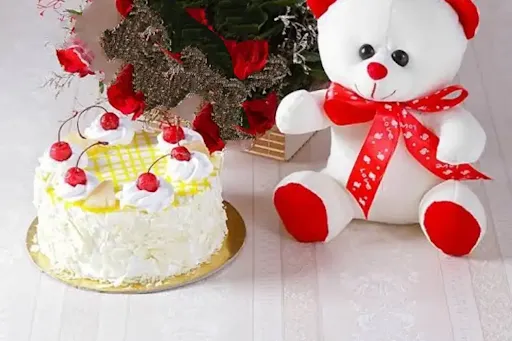 Rich White Forest Cake & 1 Teddy Bear