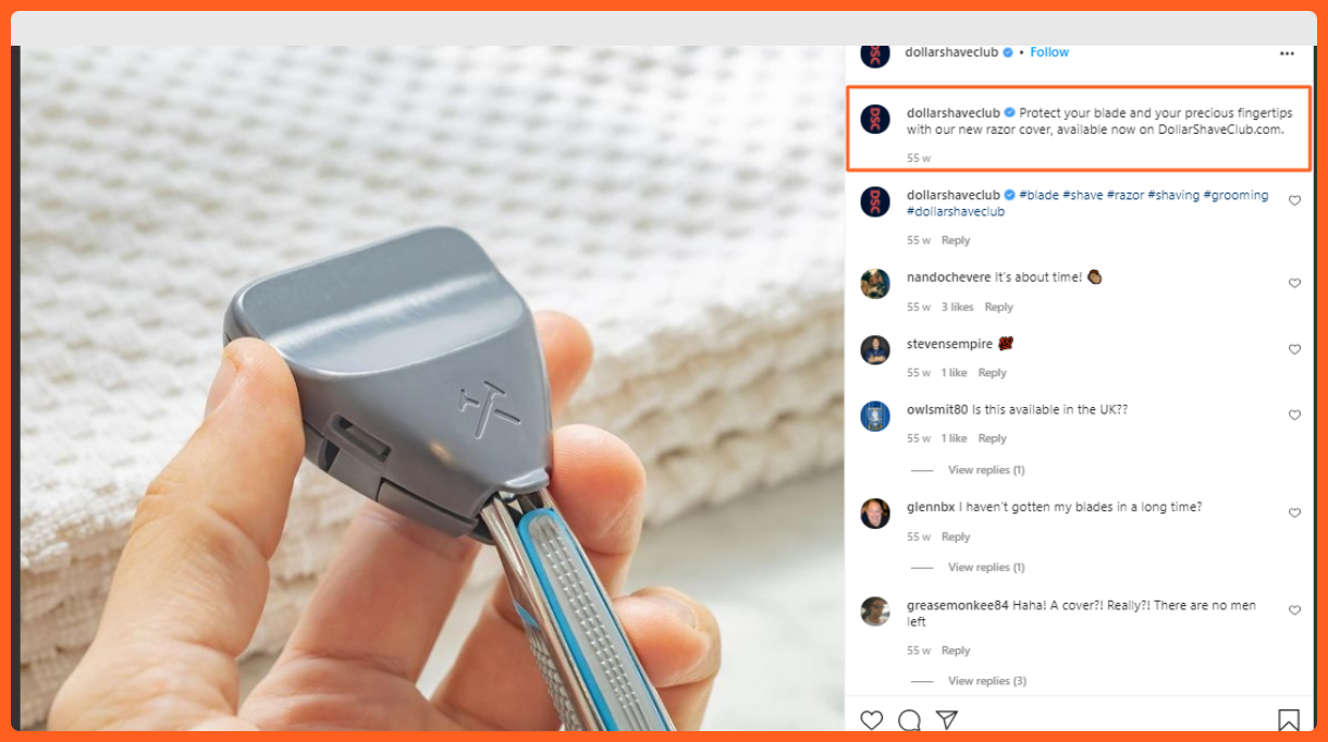 Dollar Shave Club selling their blade cover on their Instagram page