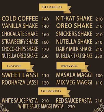 Royal Shakes menu 
