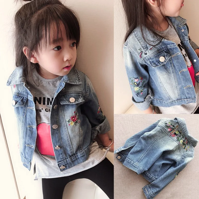 Çocuk Kot Ceket Kore Tarzı Sonbahar Kız Nakışlı Üstler Çocuk Giyim Sonbahar Bol Ceket Kızlar için Rahat ve Şık Denim Ceket